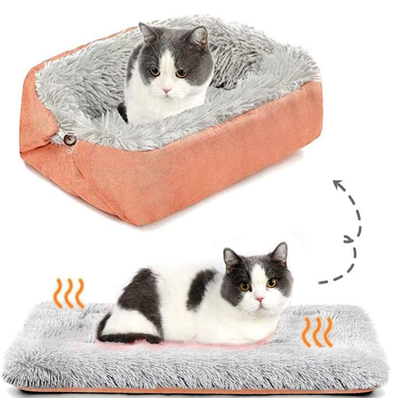 Long Plush Cat Bed Warm Kitten Lounger Cushion Mat - Fidoming