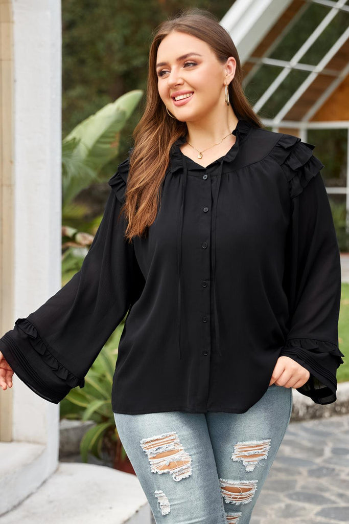 Plus Size Button-Up Shirt - Fidoming