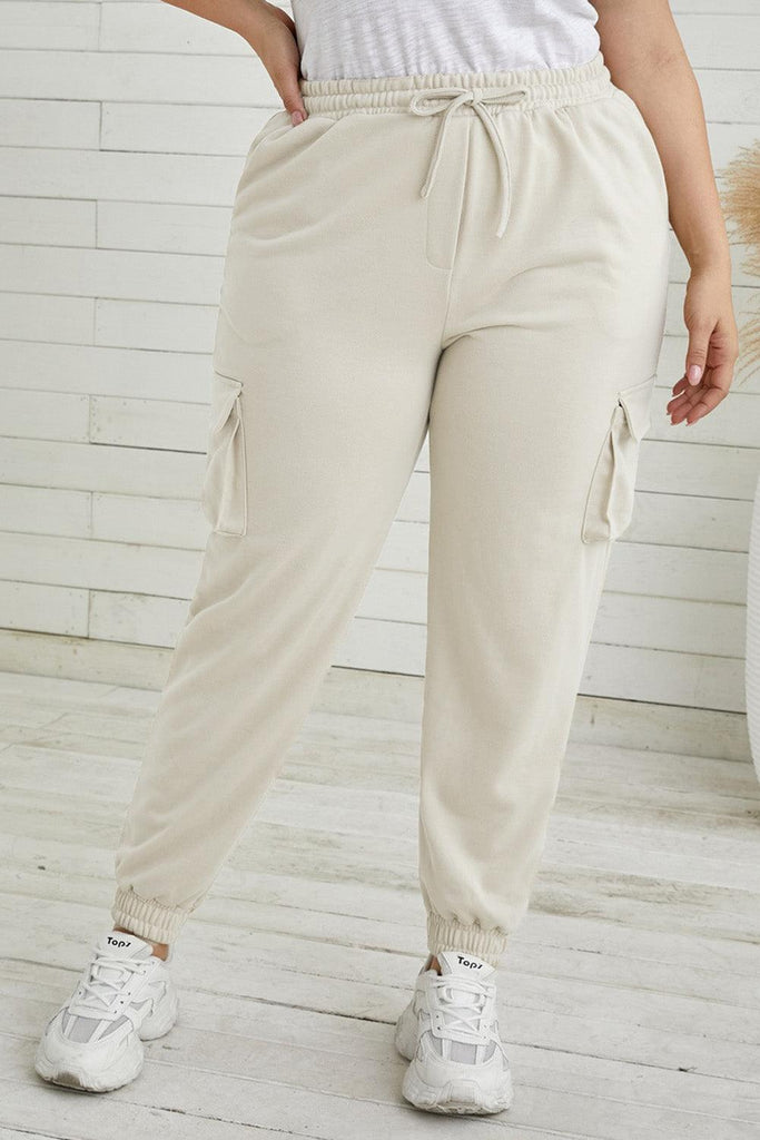 Plus Size Elastic Waist Joggers with Pockets - Fidoming